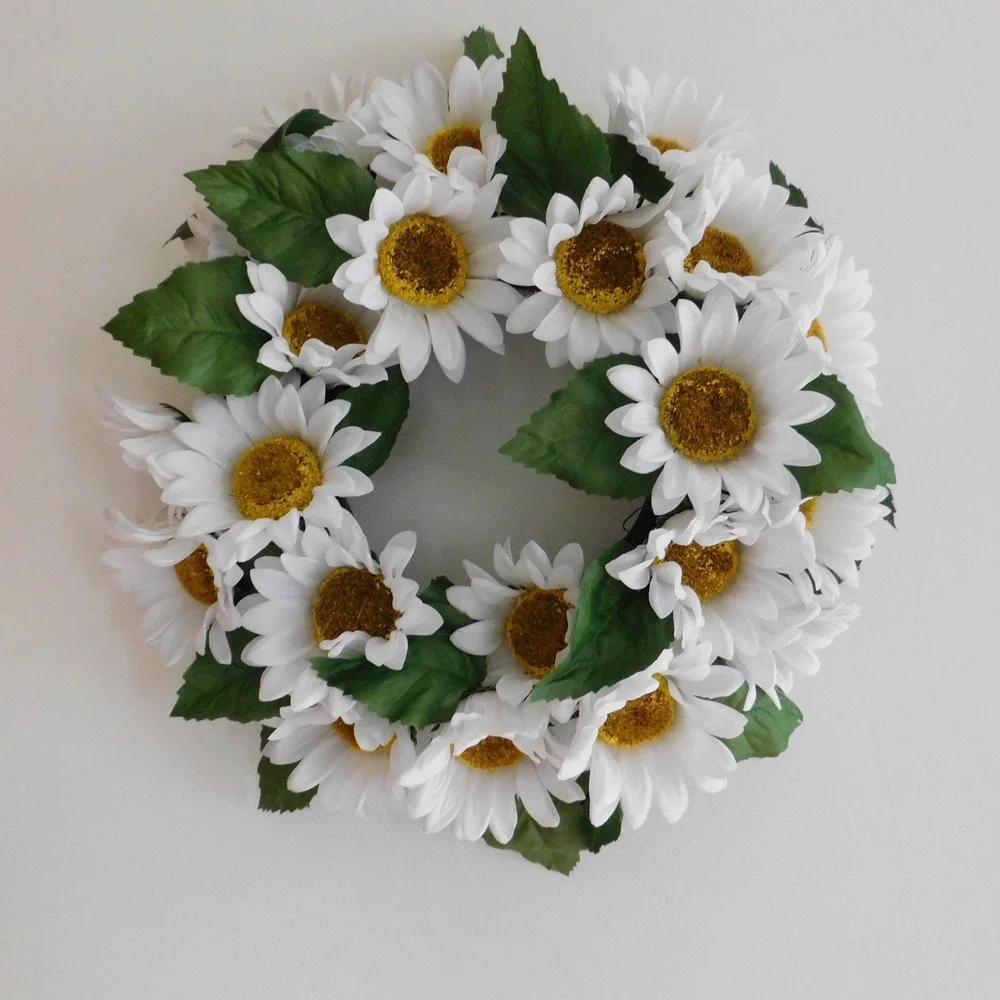 Fall White Sunflower Wreath for Front Door, Autumn Porch Decor, Country Cottage